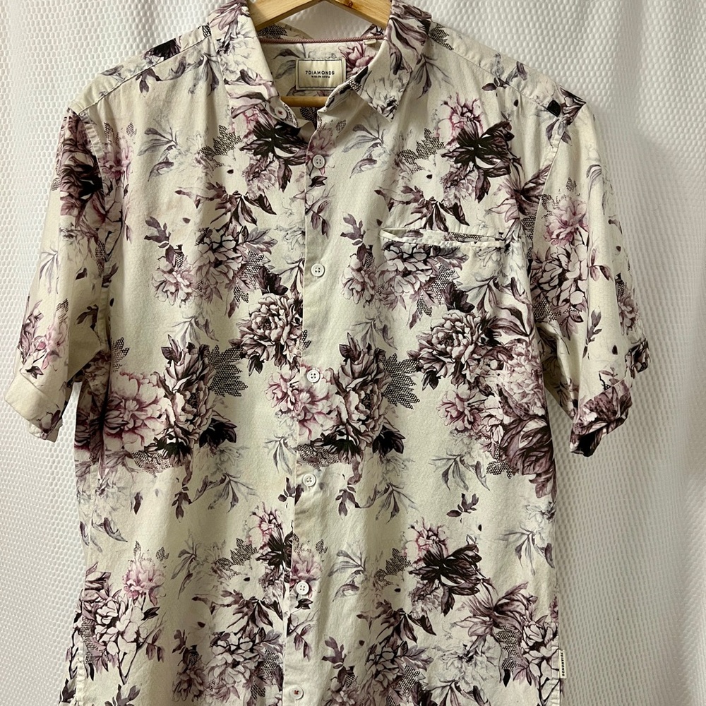 7 Diamonds Hawaiian Floral Short-Sleeve Button-Down Shirt - Cream & Mauve